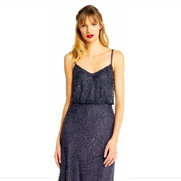 NEW Adrianna Papell Beaded Chiffon Blouson Gown in Gunmetal [SZ 4 ] -  www.sanvalentin.cl